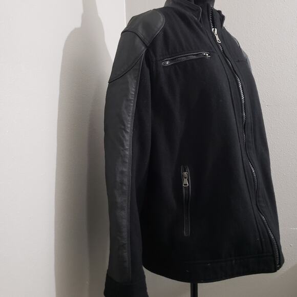 Black Burks Bomber Jacket Bay Men's Leather and Wool Sleeve and Sz Large - Picture 7 of 12